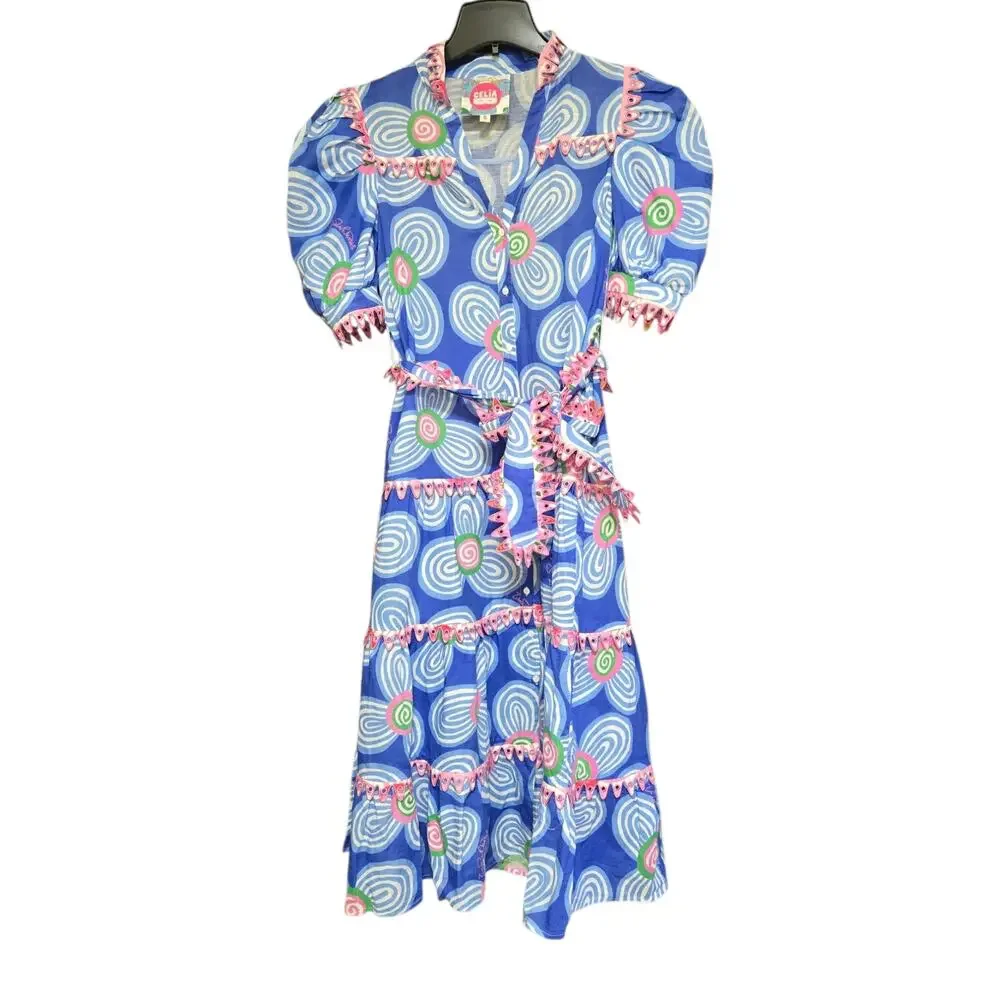 Celia B Lottie Dress Blue Pink White Green Floral Size Small - Picture 5 of 8